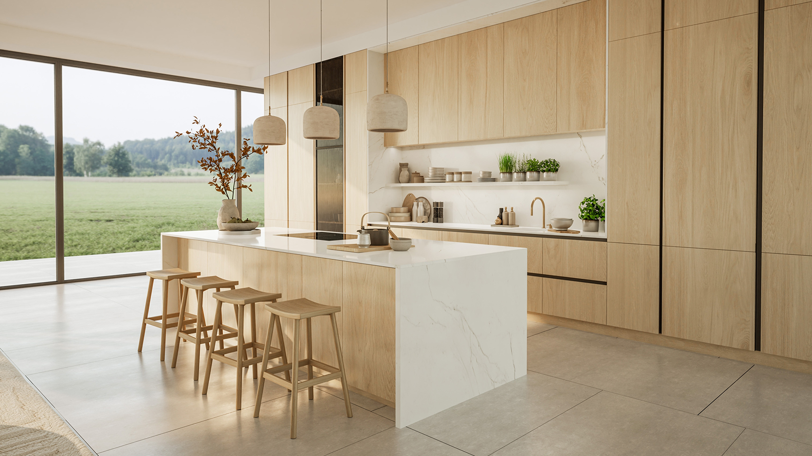 Encimeras de mármol en cocinas abiertas