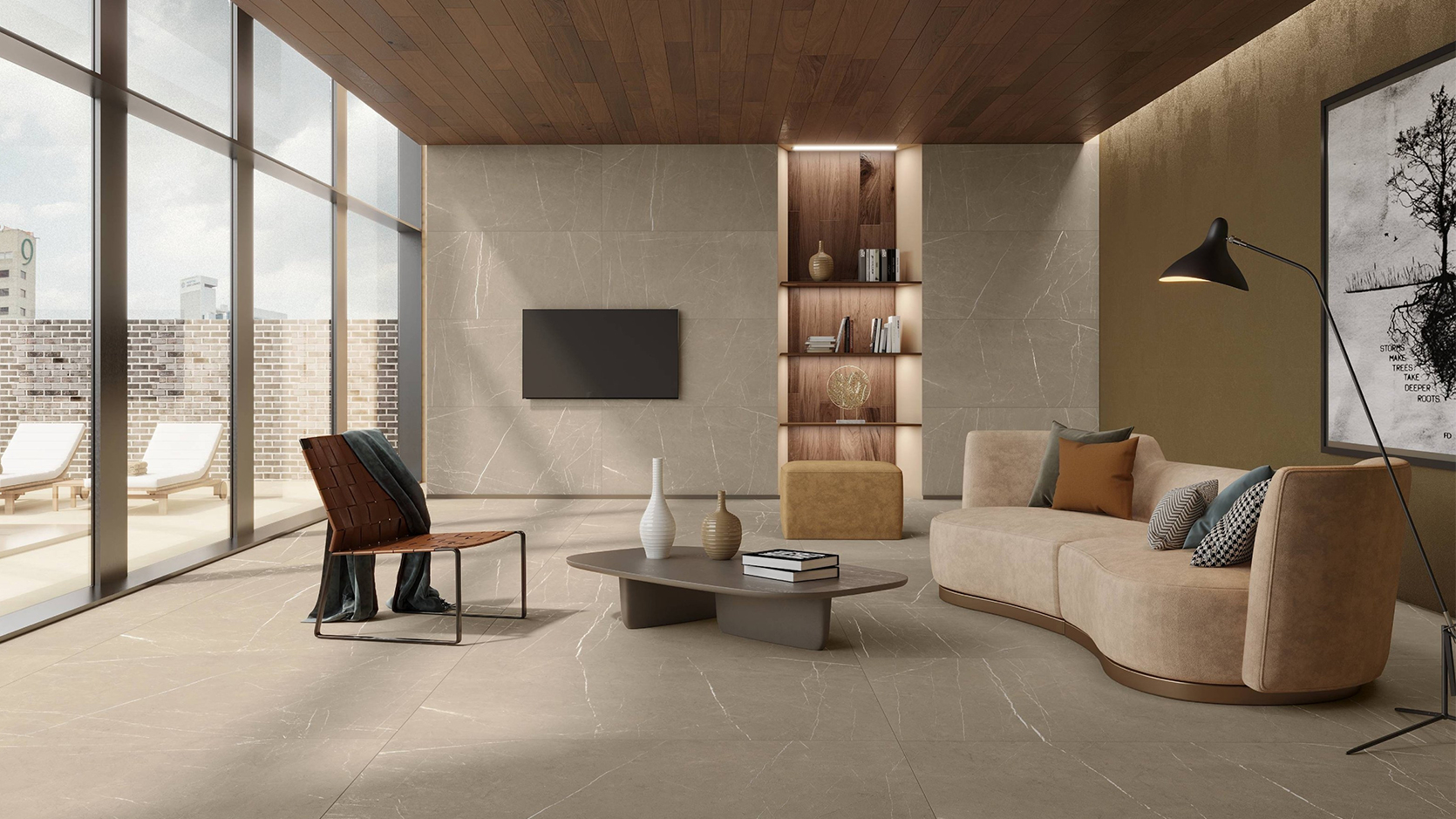 Mármol en el salón: suelos y paredes